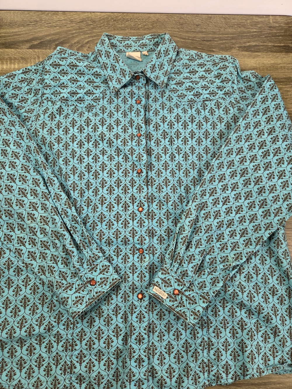 Rockies Pearl Snap Western Shirt Top Women's 3XL Turquoise Paisley Long Sleeve